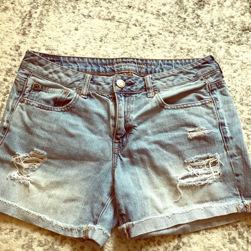 Distressed denim shorts